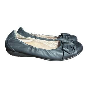 Abeo Leather Ballet Flats Black Size 8M  Bow Accent Tabatha